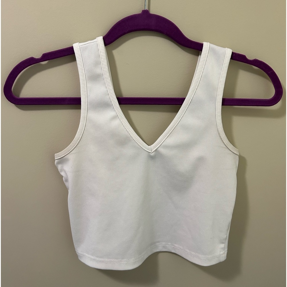 White V-Neck Cropped Tank Top